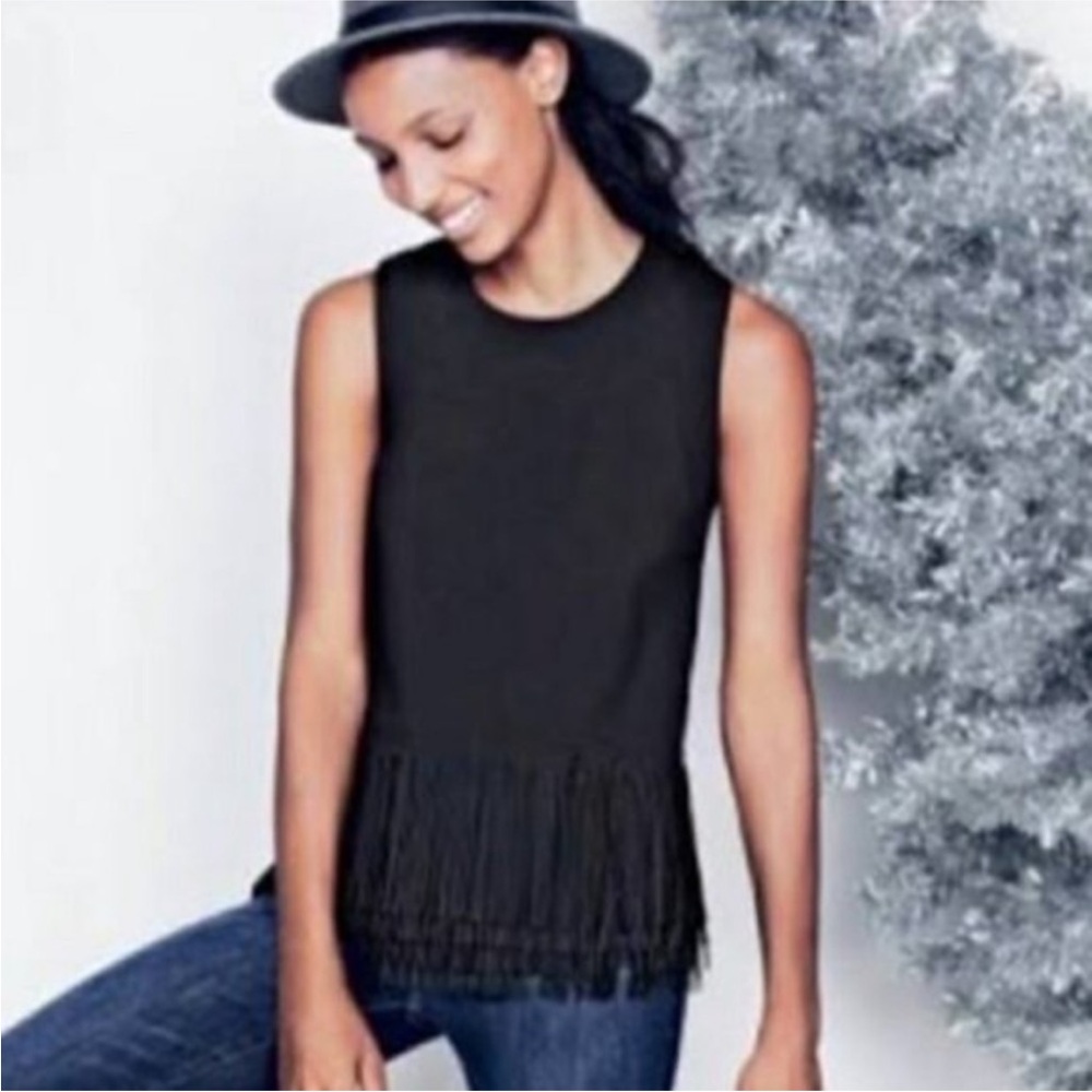 J. Crew | Black Fringe Sleeveless Tank Top | Size L